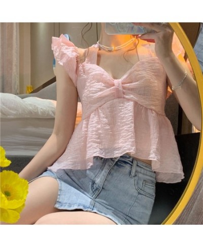 Cropped Shirts Women Summer Sweet Backless Trendy Solid Tender Slash Neck Sexy French Style Leisure All-match Classic Cute Ch...