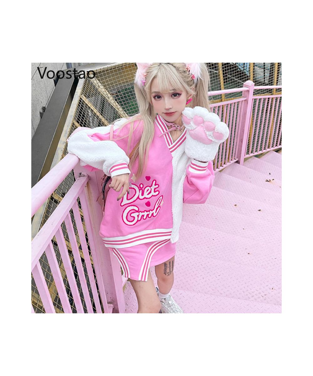 Spring Autumn Streetwear Two Pieces Set Women Lolita Style Sweatshirt Mini Skirts Girls Harajuku Y2k Sweet Pink Suit Outfits ...