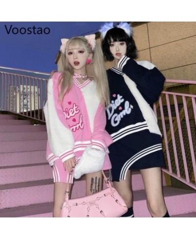 Spring Autumn Streetwear Two Pieces Set Women Lolita Style Sweatshirt Mini Skirts Girls Harajuku Y2k Sweet Pink Suit Outfits ...