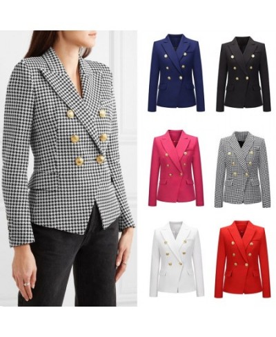 High Quality 2023 New Designer Blazer Women's Double Breasted Pocket Lion Buttons Slim Plaid Blazer Jacket Ladies $53.03 - Su...