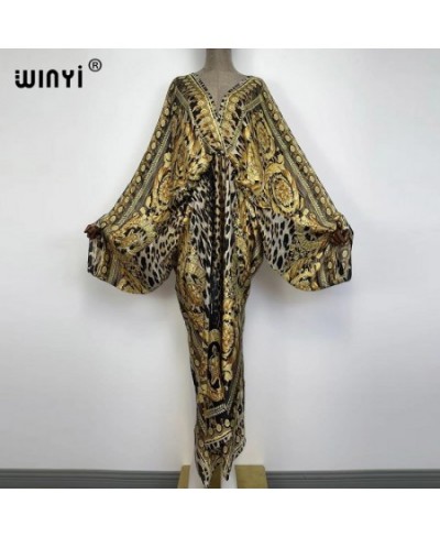 Sexy beach kaftan caftan feel silk rayon fashion print 2023 Maxi women's robes long sukienka V-neck Bohemian dress $52.73 - D...