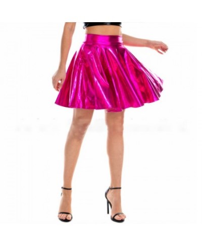 Women Summer Sexy Laser Skirts Mini Pu Leather Club Party Dance Shiny Holographic Skirts Harajuku Jk Metallic Pleated Skirts ...