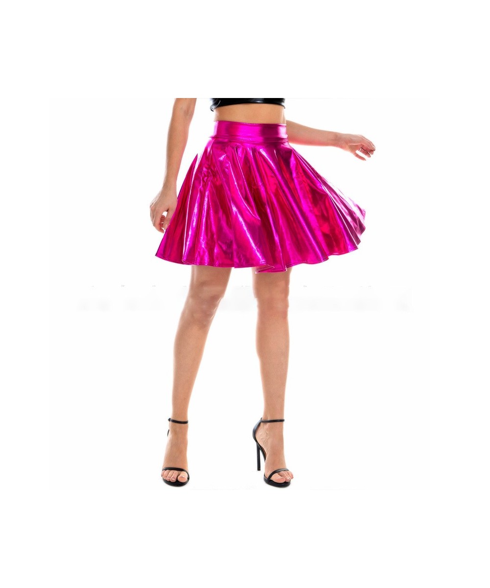 Women Summer Sexy Laser Skirts Mini Pu Leather Club Party Dance Shiny Holographic Skirts Harajuku Jk Metallic Pleated Skirts ...