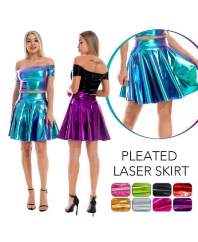 Women Summer Sexy Laser Skirts Mini Pu Leather Club Party Dance Shiny Holographic Skirts Harajuku Jk Metallic Pleated Skirts ...