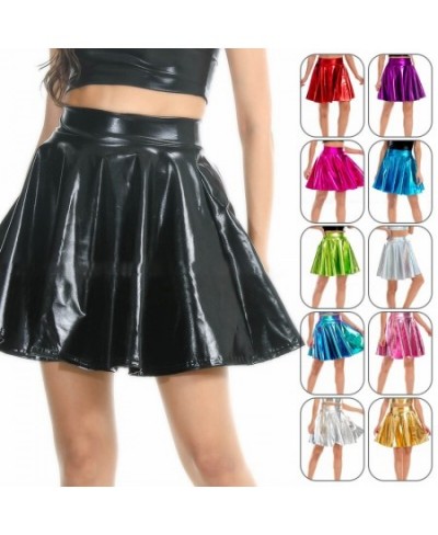 Women Summer Sexy Laser Skirts Mini Pu Leather Club Party Dance Shiny Holographic Skirts Harajuku Jk Metallic Pleated Skirts ...