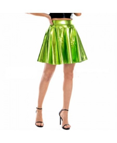 Women Summer Sexy Laser Skirts Mini Pu Leather Club Party Dance Shiny Holographic Skirts Harajuku Jk Metallic Pleated Skirts ...