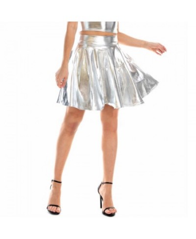 Women Summer Sexy Laser Skirts Mini Pu Leather Club Party Dance Shiny Holographic Skirts Harajuku Jk Metallic Pleated Skirts ...