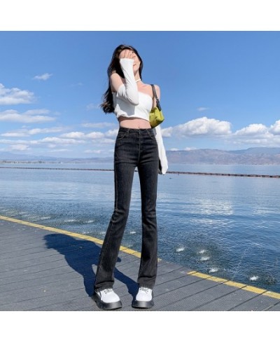 Women Brown Flared Jeans Elastic Skinny Straight 2022 Summer Denim Pants Female Y2k Casual Streetwear Vintage Trousers $46.99...