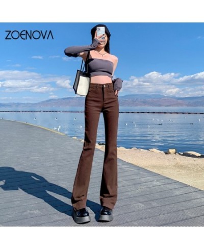 Women Brown Flared Jeans Elastic Skinny Straight 2022 Summer Denim Pants Female Y2k Casual Streetwear Vintage Trousers $46.99...