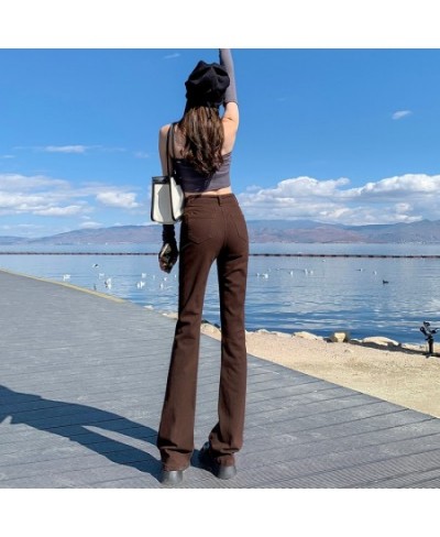 Women Brown Flared Jeans Elastic Skinny Straight 2022 Summer Denim Pants Female Y2k Casual Streetwear Vintage Trousers $46.99...