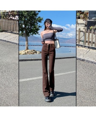 Women Brown Flared Jeans Elastic Skinny Straight 2022 Summer Denim Pants Female Y2k Casual Streetwear Vintage Trousers $46.99...