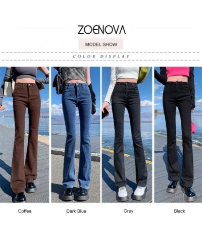 Women Brown Flared Jeans Elastic Skinny Straight 2022 Summer Denim Pants Female Y2k Casual Streetwear Vintage Trousers $46.99...