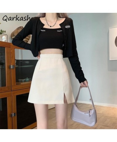 Skirts Women Solid Side-slit High Waist Design Simple Ulzzang Ladies Daily Elegant All-match A-line Summer Casual Trendy Ins ...