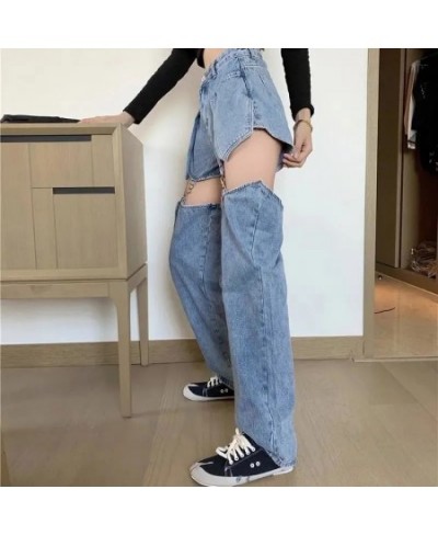 Women High Waist Hole Jeans Summer Thin Section Detachable Loose Look Thin Fashion Casual Female Streetwear Wide Leg Denim $3...