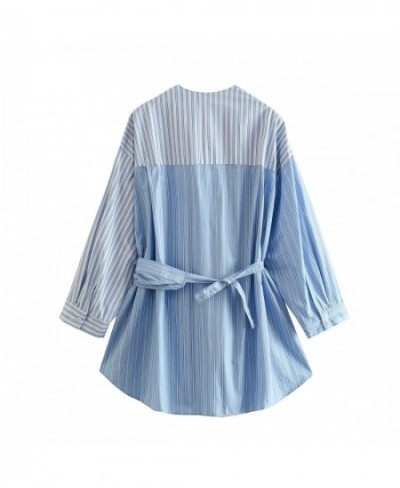 2023 New Spring Wrap Blouse Oversized Stripe Shirt Women Long Sleeves V-neck Belt Blouse Female Chic Lady Elegant Top $38.24 ...