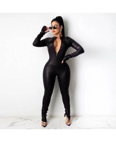 PU Leather Sexy Zippper Design Belted Rompers Womens Jumpsuit Solid Skinny Bodycon One Piece Overalls Women Jumpsuits $47.84 ...