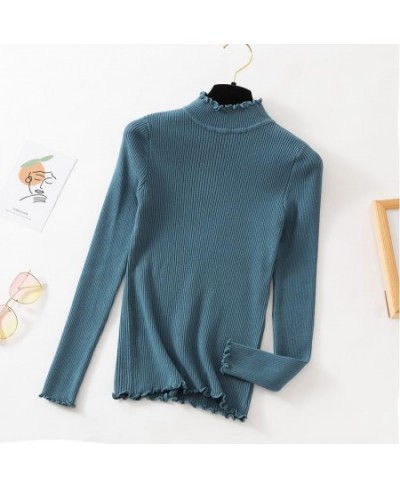 Fall Winter Ruffles Sweater Turtleneck Ruched Women Sweaters High Elastic Solid Female Slim Sexy Knitted Pullovers $21.33 - S...