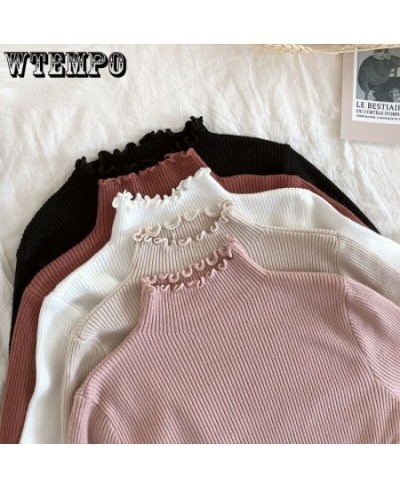 Fall Winter Ruffles Sweater Turtleneck Ruched Women Sweaters High Elastic Solid Female Slim Sexy Knitted Pullovers $21.33 - S...