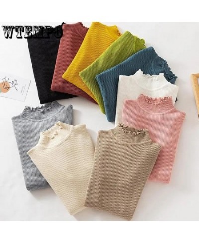 Fall Winter Ruffles Sweater Turtleneck Ruched Women Sweaters High Elastic Solid Female Slim Sexy Knitted Pullovers $21.33 - S...