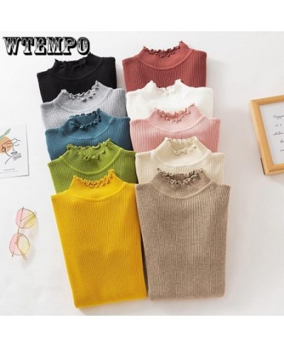 Fall Winter Ruffles Sweater Turtleneck Ruched Women Sweaters High Elastic Solid Female Slim Sexy Knitted Pullovers $21.33 - S...