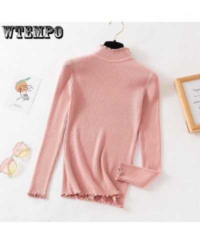 Fall Winter Ruffles Sweater Turtleneck Ruched Women Sweaters High Elastic Solid Female Slim Sexy Knitted Pullovers $21.33 - S...