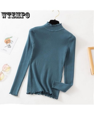 Fall Winter Ruffles Sweater Turtleneck Ruched Women Sweaters High Elastic Solid Female Slim Sexy Knitted Pullovers $21.33 - S...