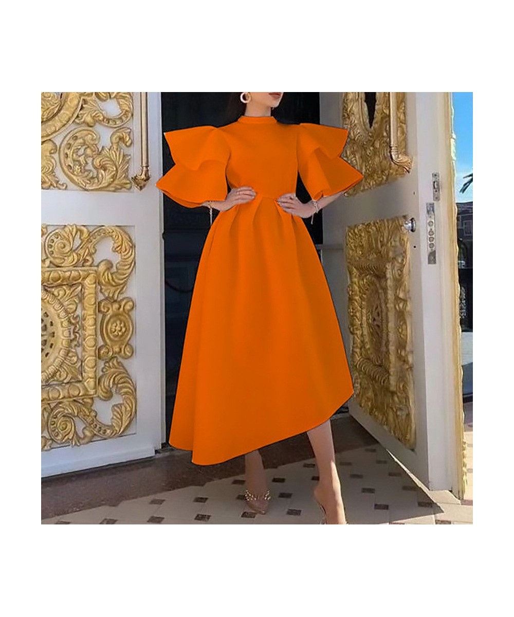 Summer Clothes for Women Solid Color Round Neck Patchwork Double-deck Ruffle Half Sleeve Zipper Plus Size Elegant Party Dress...