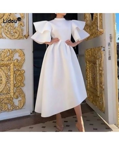 Summer Clothes for Women Solid Color Round Neck Patchwork Double-deck Ruffle Half Sleeve Zipper Plus Size Elegant Party Dress...