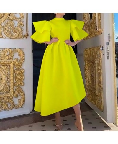 Summer Clothes for Women Solid Color Round Neck Patchwork Double-deck Ruffle Half Sleeve Zipper Plus Size Elegant Party Dress...