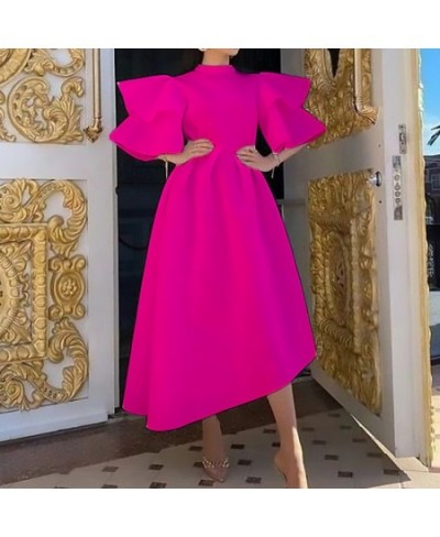 Summer Clothes for Women Solid Color Round Neck Patchwork Double-deck Ruffle Half Sleeve Zipper Plus Size Elegant Party Dress...