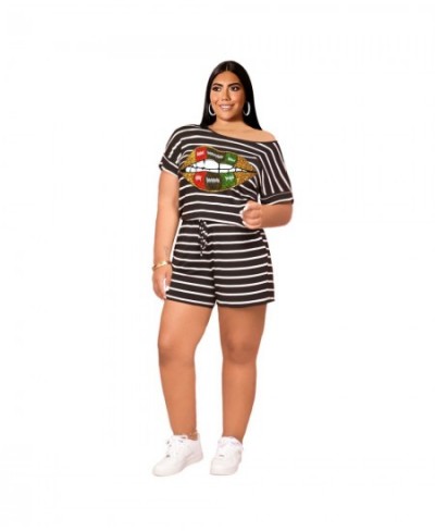 Women's Clothing Plus Size Sets 2023 Autumn Urban Fashion Lips Classic Stripes Oblique Shoulder Casual Home Two-Piece Suit $3...