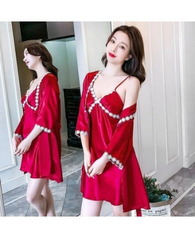 Women Robe Gown Sets Lace Patchwork Sexy Slender Females Lounge Basic Cozy S-2XL Sleepwear Cozy Breathable Fashion Home Summe...