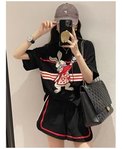 Summer Vintage Embroidered T-Shirts And Shorts conjunto feminino shorts e blusa 2023 Loose Cartoon Tops Two Piece Set For Wom...