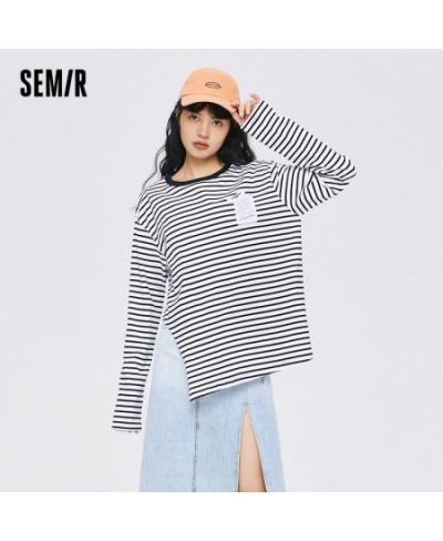 Long Sleeve T-Shirt Women Cotton Round Neck Loose Personality 2022 Autumn New Design Asymmetric Pullover T Shirt $33.19 - Top...