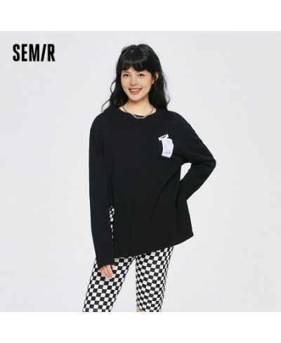 Long Sleeve T-Shirt Women Cotton Round Neck Loose Personality 2022 Autumn New Design Asymmetric Pullover T Shirt $33.19 - Top...