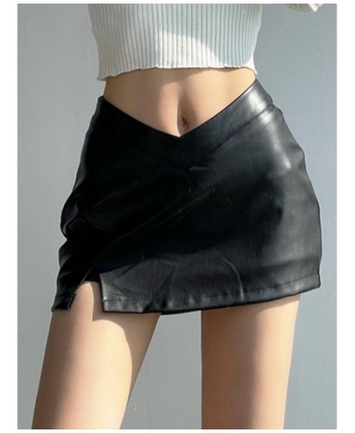 Hot Y2K Black PU Leather Women's Mini Skirt 2022 Vintage Sexy Skirts Irregular Waist with Anti-glare Culottes faldas ropa muj...