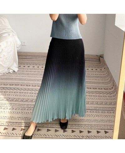 Women Skirt 2023 Summer Elastic High Waist Pleated Skirts Female Stitching Color Long Skirt Streetwear 2D1599 $73.61 - Skirts