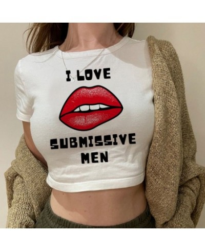 I Love Submissive Men Korean Fashion Vintage Fairycore Crop Top Female Kawaii Kawai Trashy Yk2 T-shirts $22.15 - Women Tops