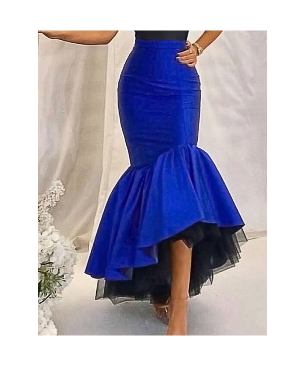 Chic Women Party Prom Skirts RetroTulle Stitching High Waist Maxi Mermaid Skirt Elegant Ladies Large Size Evening Event Outfi...