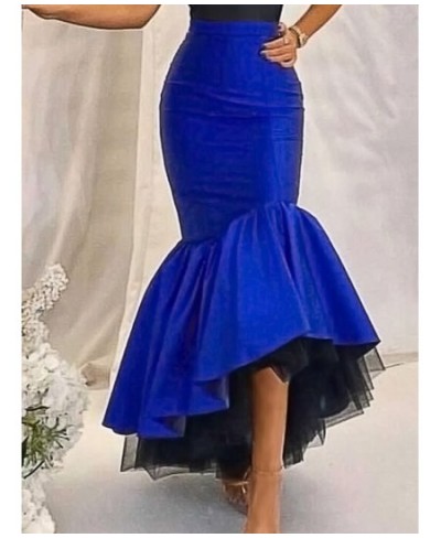 Chic Women Party Prom Skirts RetroTulle Stitching High Waist Maxi Mermaid Skirt Elegant Ladies Large Size Evening Event Outfi...