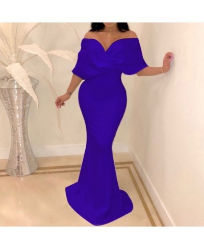 Sexy Off Shoulder Party Bodycon Mermaid Long Evening Dresses Women Blue Backless High Waist African Fashion Party Dress 2023 ...