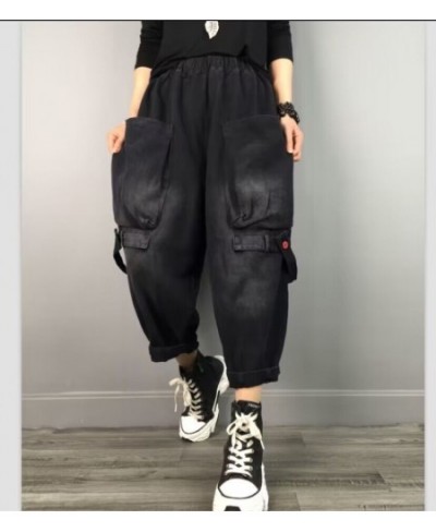 2023 New Fashion Cool Made Old Denim Harlan Pants Women Spring Summer Elastic Waist Relaxed Casual Green Pant ZY534 $77.12 - ...