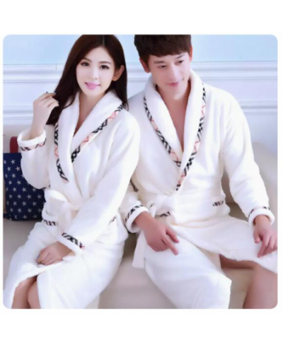 Women Men Thick Warm Coral Fleece Long Bathrobe Winter Kimono Flannel Bath Robe Nightgown Women Dressing Gown Male Sleepwear ...