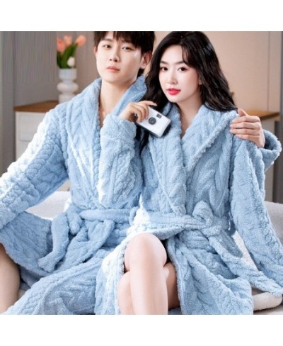 Women Men Thick Warm Coral Fleece Long Bathrobe Winter Kimono Flannel Bath Robe Nightgown Women Dressing Gown Male Sleepwear ...