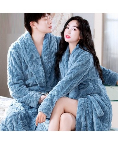 Women Men Thick Warm Coral Fleece Long Bathrobe Winter Kimono Flannel Bath Robe Nightgown Women Dressing Gown Male Sleepwear ...