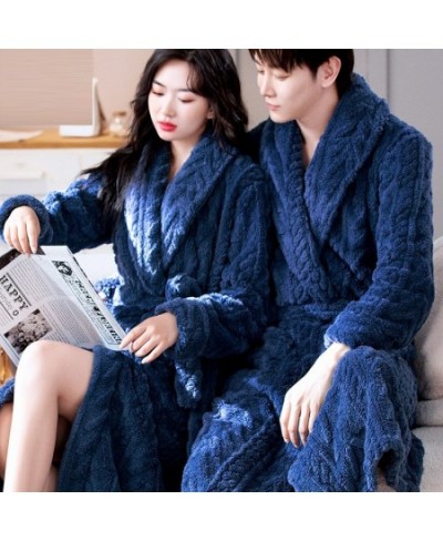 Women Men Thick Warm Coral Fleece Long Bathrobe Winter Kimono Flannel Bath Robe Nightgown Women Dressing Gown Male Sleepwear ...