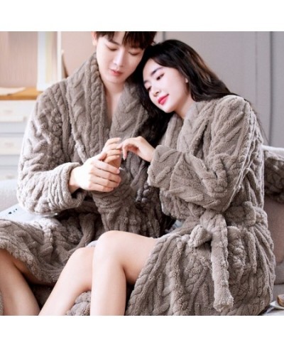 Women Men Thick Warm Coral Fleece Long Bathrobe Winter Kimono Flannel Bath Robe Nightgown Women Dressing Gown Male Sleepwear ...