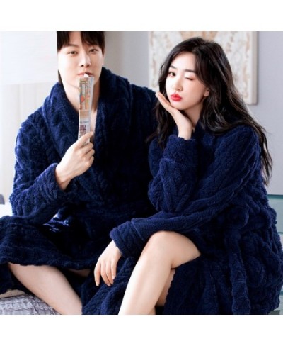 Women Men Thick Warm Coral Fleece Long Bathrobe Winter Kimono Flannel Bath Robe Nightgown Women Dressing Gown Male Sleepwear ...