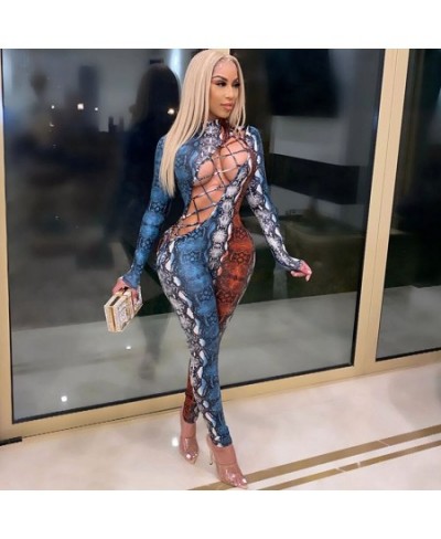 Vintage Hollow Out Leopard Printed Jumpsuit Women Long Sleeve Skinny Bandage Rompers Womens Jumpsuit Sexy One Piece Club $36....