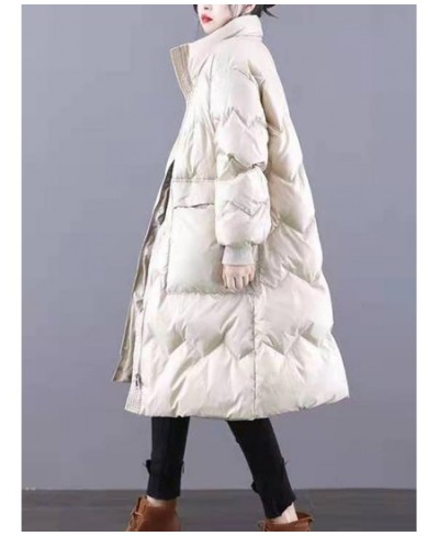 Autumn Winter Women Stand Collar Thick Warm Long White Duck Down Parka Casual Female Zipper Pocket Down Coat Outwear $99.88 -...